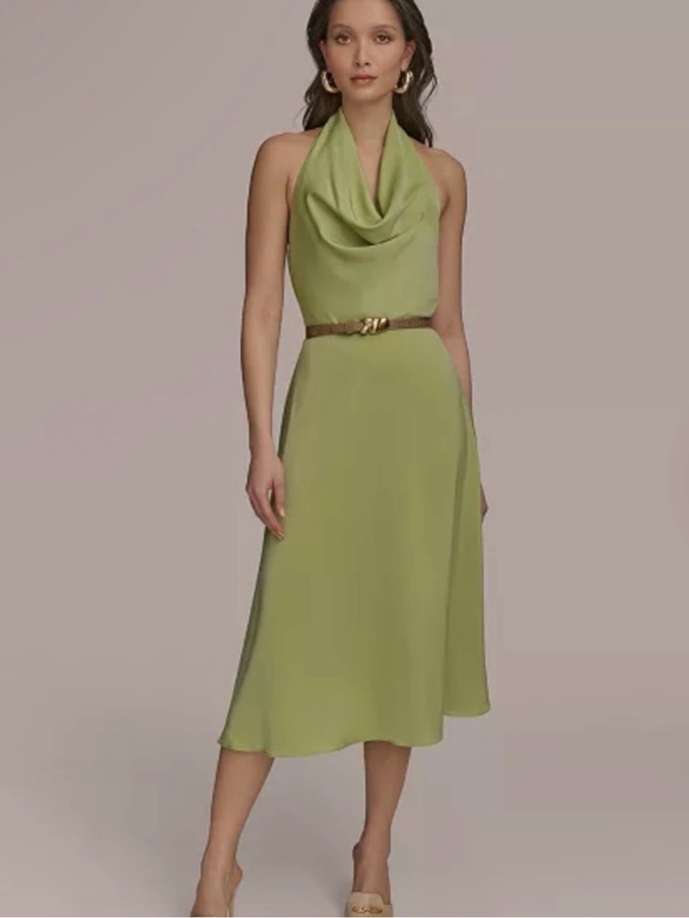 Donna Karan Halter Cowl Neck Midi Dress in Light Green Size 10
